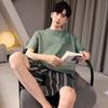 Pijama Longsha Masculino Verão Fino Algodão Puro Manga Curta Shorts Roupa de Casa Casual de Alta Qualidade para Adolescentes e Meninos conjunto