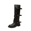 Botas Altas Melard Plisadas Modelo Nuevo 2026 para Mujer, Botas de Media Pantorrilla con Hebilla de Cinturón Vaquera Occidental, Botas de Montura Versátiles con Tacón Grueso