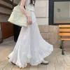 Falda plisada de malla estilo francés, falda de paraguas holgada adelgazante de cintura alta para mujer, falda larga con dobladillo amplio para figuras petite