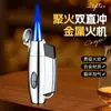 Encendedor de Doble Chorro de Venta Caliente Transfronterizo, Encendedor Metálico Creativo, A Prueba de Viento, Sensación de Alta Gama, Encendedor de Alta Potencia, Modelo Nuevo