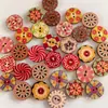 15/20/25mm Varios Botones Redondos de Tronco Retro Botones de Madera Pintados Estampados 100 Piezas por Paquete