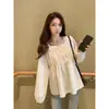 Blusa Longa de Manga Longa com Gola Quadrada e Babados Estilo Francês Plus Size para Mulheres, Top Elegante de Outono que Afina a Cintura para Mulheres Curvilíneas