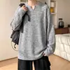 Camiseta de punto acanalado de manga larga con cuello en V para hombre, capa interior texturizada de otoño de corte holgado, camiseta básica de moda estilo americano