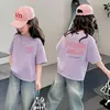 Camiseta de Algodón Puro de Manga Corta para Niñas, Nuevo Estilo de Verano, Estampada con Letras, Moda Estudiante Bebé, Top Holgado de Media Manga