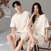 Pijama Refrescante de Algodão Modal para Casais, Masculino e Feminino, para o Verão, Gola Redonda, Manga Curta, Shorts, Solto e Confortável, Roupas de Casa Anti-Amassado