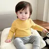 Camiseta básica de rayas para niños con cuello medio alto, estilo primavera y otoño, ropa para niños, camiseta de manga larga para niños y niñas, prenda interior para bebé
