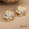 Pendientes Florales de Bloques de Color Europeos y Americanos Transfronterizos Pendientes de Acero Inoxidable con Contraste Dorado y Plateado Chapados en Oro de 18K Pendientes de Acero de Titanio Venta al por Mayor
