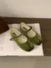 Zapatos Mary Jane Redondos de Punta Baja Frescos y Elegantes de Estilo Francés en Tono Verde, con Aumento de Altura Oculto, para Primavera