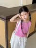 Aimobebbe Verão 2026 Estilo Delicado para Meninas Coreano Respirável Tricô Vazado Colete Doce Renda Sem Mangas Top