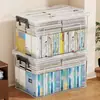 Caja de almacenamiento para libros viejos para el hogar y estudiantes de dormitorio, organizador de libros de gran capacidad con asa, herramienta de almacenamiento transparente a prueba de polvo