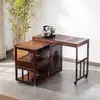 Gabinete de Té Giratorio Móvil Mesa de Té Mesa de Té para el Hogar Balcón de Apartamento Pequeño Mesa de Café Mesa Integrada con Tetera Eléctrica Juego de Mesa y Sillas