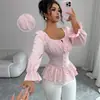 Camisa de Diseño Estilo Francés Ruiqiu Comercio Exterior Transfronterizo de Amazon Otoño 2026 Nuevo Top de Manga Larga con Cuello en U y Corbata