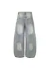 Jeans retro americanos desgastados con bordado de estrella y dobladillo curvo para hombre y mujer, pantalones casuales versátiles de pierna ancha holgados, modernos
