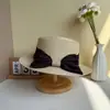 Sombrero de Paja con Lazo de Copa Plana para Mujer, Estilo Japonés, Nuevo Modelo de Verano, Sombrero de Viaje para Playa, Sombrero con Protección Solar, Sombrero Tejido de Paja