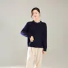 Suéter de Lã Pura Novo Outono e Inverno Feminino Gola Redonda Flor de Cânhamo Suéter Pulôver Lã Grossa Suéter Externo para Montaria