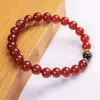 Pulsera Zodiacal de Ágata Roja Natural con Dios Guardián de Tres Caras Negro para Hombres y Mujeres, Cuentas Redondas con Mantra de Seis Palabras de 8-14 mm al por Mayor