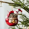 Acrílico Divertido e Fofo Gato Segurando Bola de Natal Decoração de Árvore de Natal Enfeite Pendurado Chaveiro Celebração de Feriado Independente