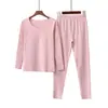 Conjunto Novo de Roupa Íntima Térmica Feminina Outono/Inverno 2026, Conjunto de Pijama Macio e Sem Costura para Outono, Cor Sólida
