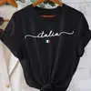 Camiseta Redonda con Estampado de Letras Italianas, Top Casual de Manga Corta para Primavera y Verano, Ropa para Mujer