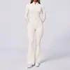 Body de entrenamiento de alta intensidad transfronterizo con forma de empalme tridimensional, cintura alta adelgazante, deportivo de fitness, mono de una pieza con pantalones de campana