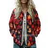 Sudadera de Algodón Acolchada para Mujer Estilo Nuevo 2025 Cuello Alto Floral Retro Rayas Otoño e Invierno Botones Sudadera para Mujer