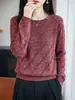 Lana finamente hilada textura delicada de nudo de bambú cuello redondo chic manga larga simple versátil otoño e invierno temperamento prenda interior camiseta base mujer