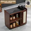 Armario de té de madera maciza, carrito de té para uso doméstico, mesa de té pequeña móvil con hervidor integrado para preparar té, mesa de té para balcón