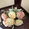Rosa artificial estilo vintage con bordes quemados, colores mixtos, capullos de rosa de 6 puntas, flores artificiales para el hogar, bodas y decoración nupcial, ramo de flores artificiales