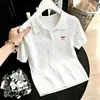 2026 Verano Cuello Polo Manga Corta Tejido Solapa Botón Lazo Bordado Top Interior
