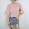 Camiseta Lisa Colorida Doce de Manga Curta para Festa de Verão com Namorada Feminina Gola Redonda Solta Estudante Meia-manga Camisa Base Top