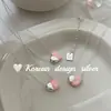 Corrente para Clavícula Coreana Simples de Nicho de Alto Padrão Prata de Lei S925 Coração Rosa e Azul Cola Colar Fofo e Versátil