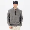 Tejido Estilo Old Money para Hombre, Corte Relajado, Nueva Colección Otoño/Invierno 2026, Rayas Horizontales Bloque de Color, Cuello Semi Alto, Suéter Pulóver con Cremallera