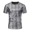 Camiseta de Manga Corta con Cuello Redondo y Textura Dorada Brillante para Fiesta/Escenario de Hombre Verano 2024 Camiseta para Hombre Transfronteriza