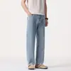 Jeans Masculino de Corte Reto com Apliques de Strass, Lavado, Comprimento Três Quartos, Modelagem Solta, Tendência em Sarja de Algodão, Modelo Novo 2026