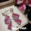 Joyas Manchadas de Vino Rosa Forma de Huevo Pendientes de Piedra Preciosa Banquete Haute Couture Polvo Rojo Pendientes Colgantes Forma de Gota Conjunto
