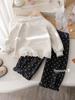 Traje de Moda para Niñas Primavera y Otoño Nuevo Lindo Sudadera con Estampado de Dibujos Animados Estilo Coreano Suéter de Encaje Conjunto de Dos Piezas