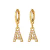 Comercio Exterior Moda Europea y Americana Hebilla para Oreja Chapado en Cobre Oro Real Circonita Microincrustada Aro para Oreja Pendientes Pendientes Simples Elegantes de Letra para Mujer