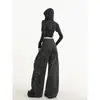 Calça jeans larga preta e cinza para mulheres, nova coleção de outono, de perna reta de alta qualidade, design solto, calça de trabalho tie-dye única