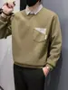 Sudadera tipo polo con retazos a rayas de dos piezas falsas transfronteriza Marca de tendencia Atuendo estilo coreano de otoño para hombre Top casual para hombre