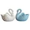 Maceta de cerámica blanca simple de estilo europeo, planta carnosa hidropónica, maceta de cisne pequeño, juego de flores de escritorio, color azul cielo