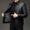 Chaqueta de Piel Sintética para Hombre 2026 Otoño/Invierno Cuello Solapa Cremallera Parte Superior para Hombres Jóvenes y de Mediana Edad, Cuero Lavado Casual Abrigo Cálido
