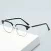 Montura de Gafas para Miopía con Línea de Ceja Retro de Moda Montura de Gafas de Negocio de Medio Aro para Hombre Espejo Plano Anti-Luz Azul para Mujer
