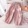 Calça Cargo Feminina 2026 Primavera e Outono Novo Estilo Coreano Moda Laço Calças Casuais para Crianças Pequenas Tendência Calças Longas