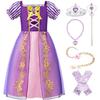Peluca de Rapunzel transfronteriza, vestido de princesa, collar mágico de hielo y nieve para niños, venta al por mayor en stock