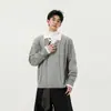 Estilo Old Money Color Block Gola Lapela Botão Suéter Masculino Outono Inverno Tamanho Grande Tendência Textura Solta Canalha Cool Malhas