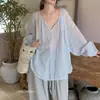 2026 Verano Nueva Moda Fresca Versátil Casual Cómoda Camisa Fina Holgada de Manga Larga para Mujer