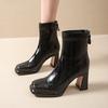 Moda Femenina 2026 Versátil Nuevo Estilo Tacón Grueso Punta Cuadrada Goma Botas Cortas de Moda Zapatos de Piel Venta Caliente Botas Martin