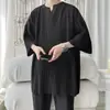Camiseta Masculina de Seda Gelo com Decote V Texturizada Manga Curta Verão Tendência Caimento Cor Sólida Manga Meia-manga Roupas Marca Tendência Camiseta Solta