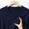 Suéter de gola V para primavera e outono para homens, gola em formato de coração para homens de meia-idade, tricô quente de cor sólida, camada base de tricô casual e moderna