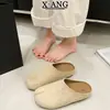 Zapatos Birkenstock de cuero con suela gruesa, sin tacón, de punta dividida para mujer, zapatos perezosos de meter, mules, medias pantuflas de punta cerrada